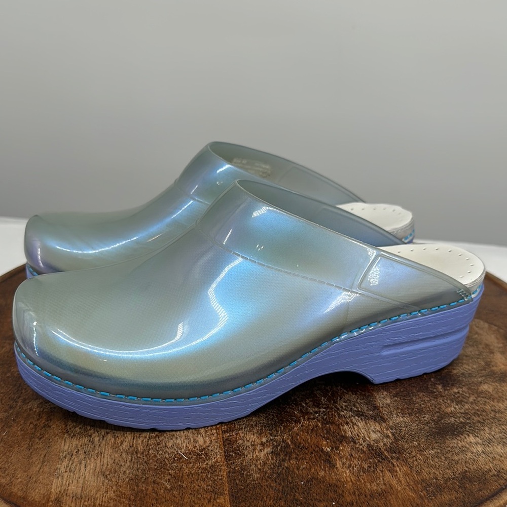 Dansko Iridescent Blue Mules